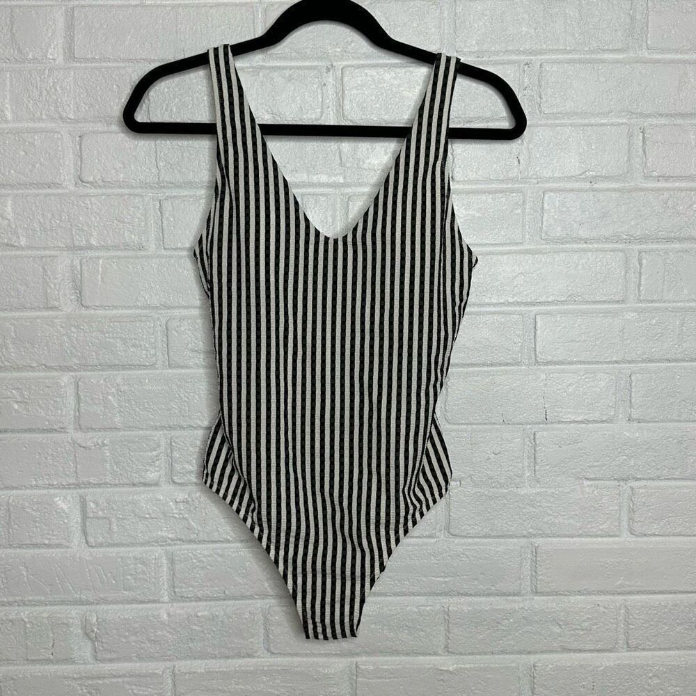 Athleta Seersucker Striped One Piece Bikini size Small